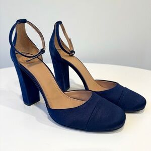 Tory Burch "Rousseau" Navy Suede and Satin Heels